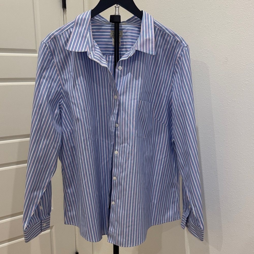 L.L. Bean Women's Blue and White Striped Button Down Shirt